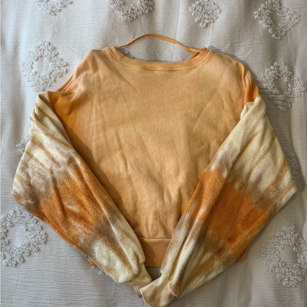 Free People Orange and Cream Tie-Dye crew neck Sweater (missing tag estimated S)